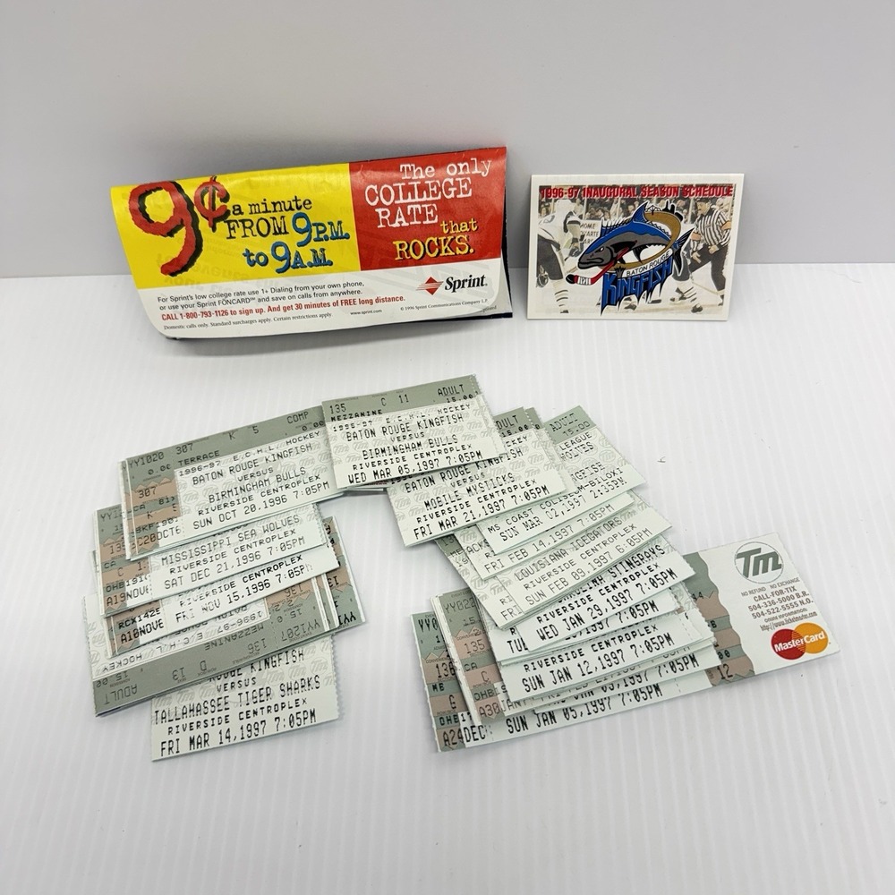 Vintage Baton Rouge Kingfish Hockey Ticket Lot Of 35 1996-1997 Season Louisiana